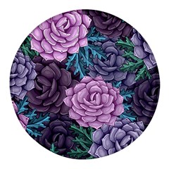 Purple Rose Retro Floral Flower Round Glass Fridge Magnet (4 Pack)