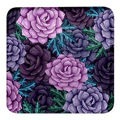 Purple Rose Retro Floral Flower Square Glass Fridge Magnet (4 Pack) by Bedest