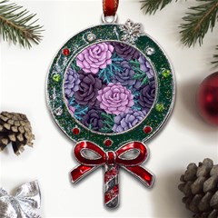 Purple Rose Retro Floral Flower Metal X mas Lollipop With Crystal Ornament by Bedest