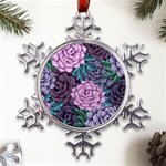 Purple Rose Retro Floral Flower Metal Large Snowflake Ornament Front