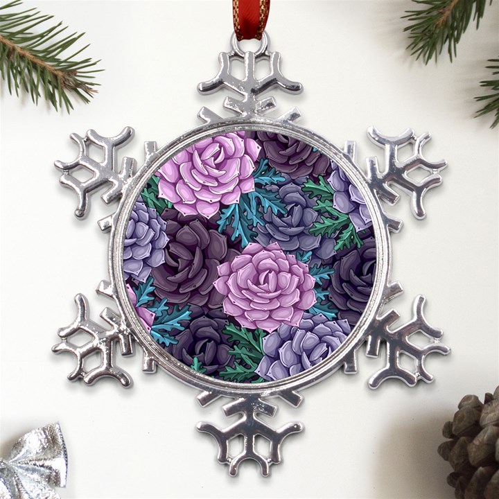 Purple Rose Retro Floral Flower Metal Large Snowflake Ornament