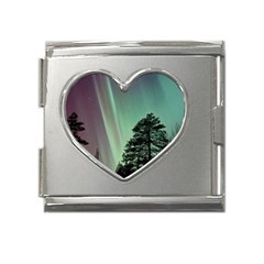 Silhouette Of Aurora Borealis Mega Link Heart Italian Charm (18mm)