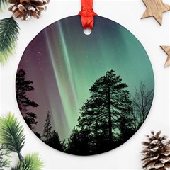 Silhouette Of Aurora Borealis Round Ornament (two Sides)