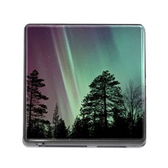 Silhouette Of Aurora Borealis Memory Card Reader (square 5 Slot) by Bedest