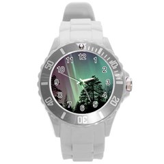 Silhouette Of Aurora Borealis Round Plastic Sport Watch (l) by Bedest