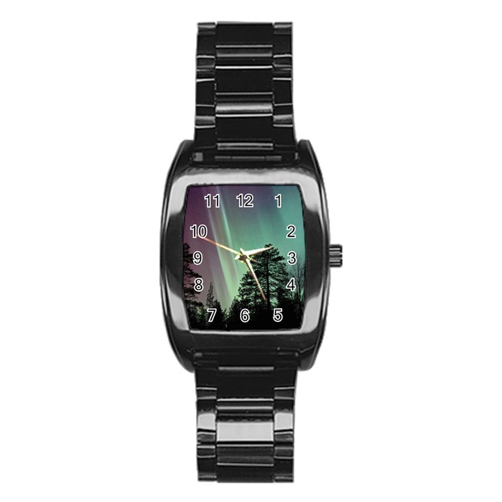 Silhouette Of Aurora Borealis Stainless Steel Barrel Watch