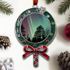 Silhouette Of Aurora Borealis Metal X mas Lollipop With Crystal Ornament by Bedest