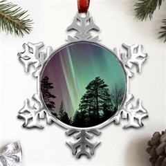 Silhouette Of Aurora Borealis Metal Small Snowflake Ornament by Bedest