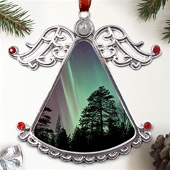 Silhouette Of Aurora Borealis Metal Angel With Crystal Ornament