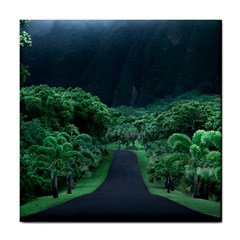 Jungle Road Hawaii Asphalt Mountains Green Tile Coaster by Bedest