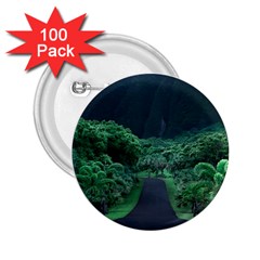 Jungle Road Hawaii Asphalt Mountains Green 2 25  Buttons (100 Pack)  by Bedest