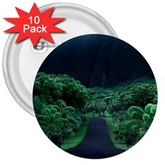 Jungle Road Hawaii Asphalt Mountains Green 3  Buttons (10 Pack)  by Bedest