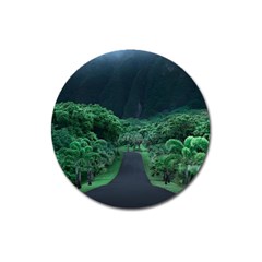 Jungle Road Hawaii Asphalt Mountains Green Magnet 3  (round) by Bedest