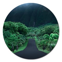 Jungle Road Hawaii Asphalt Mountains Green Magnet 5  (round) by Bedest