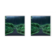 Jungle Road Hawaii Asphalt Mountains Green Cufflinks (square) by Bedest