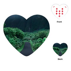 Jungle Road Hawaii Asphalt Mountains Green Playing Cards Single Design (heart)