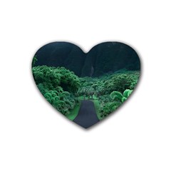 Jungle Road Hawaii Asphalt Mountains Green Rubber Coaster (heart) by Bedest