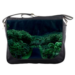 Jungle Road Hawaii Asphalt Mountains Green Messenger Bag by Bedest