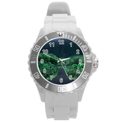 Jungle Road Hawaii Asphalt Mountains Green Round Plastic Sport Watch (l) by Bedest