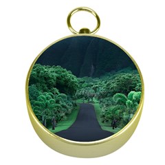 Jungle Road Hawaii Asphalt Mountains Green Gold Compasses by Bedest