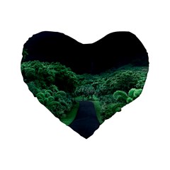 Jungle Road Hawaii Asphalt Mountains Green Standard 16  Premium Flano Heart Shape Cushions by Bedest