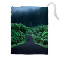 Jungle Road Hawaii Asphalt Mountains Green Drawstring Pouch (5xl) by Bedest