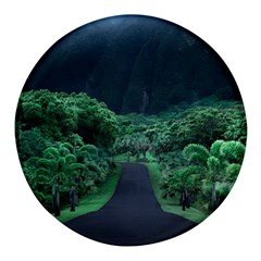 Jungle Road Hawaii Asphalt Mountains Green Round Glass Fridge Magnet (4 Pack) by Bedest