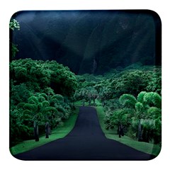 Jungle Road Hawaii Asphalt Mountains Green Square Glass Fridge Magnet (4 Pack) by Bedest