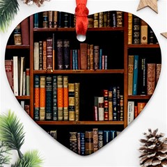 Assorted Title Of Books Piled In The Shelves Assorted Book Lot Inside The Wooden Shelf Ornament (heart)