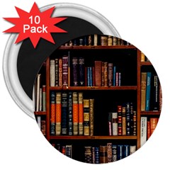 Assorted Title Of Books Piled In The Shelves Assorted Book Lot Inside The Wooden Shelf 3  Magnets (10 Pack)  by Bedest