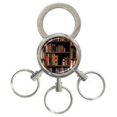 Assorted Title Of Books Piled In The Shelves Assorted Book Lot Inside The Wooden Shelf 3-ring Key Chain by Bedest