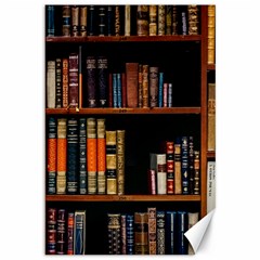 Assorted Title Of Books Piled In The Shelves Assorted Book Lot Inside The Wooden Shelf Canvas 12  X 18  by Bedest