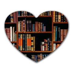 Assorted Title Of Books Piled In The Shelves Assorted Book Lot Inside The Wooden Shelf Heart Mousepad by Bedest