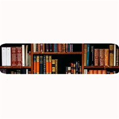 Assorted Title Of Books Piled In The Shelves Assorted Book Lot Inside The Wooden Shelf Large Bar Mat by Bedest