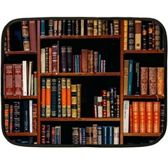 Assorted Title Of Books Piled In The Shelves Assorted Book Lot Inside The Wooden Shelf Two Sides Fleece Blanket (mini) by Bedest