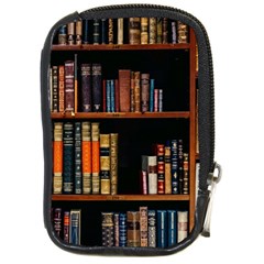 Assorted Title Of Books Piled In The Shelves Assorted Book Lot Inside The Wooden Shelf Compact Camera Leather Case by Bedest