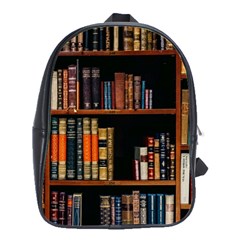 Assorted Title Of Books Piled In The Shelves Assorted Book Lot Inside The Wooden Shelf School Bag (large) by Bedest