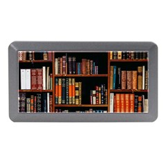 Assorted Title Of Books Piled In The Shelves Assorted Book Lot Inside The Wooden Shelf Memory Card Reader (mini) by Bedest