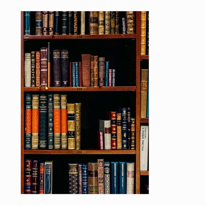 Assorted Title Of Books Piled In The Shelves Assorted Book Lot Inside The Wooden Shelf Large Garden Flag (Two Sides)