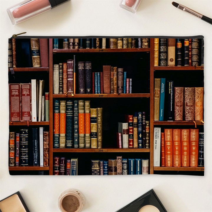 Assorted Title Of Books Piled In The Shelves Assorted Book Lot Inside The Wooden Shelf Cosmetic Bag (XXXL)