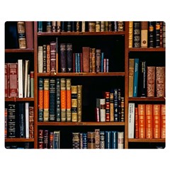 Assorted Title Of Books Piled In The Shelves Assorted Book Lot Inside The Wooden Shelf Two Sides Premium Plush Fleece Blanket (teen Size) by Bedest