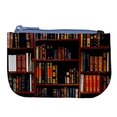 Assorted Title Of Books Piled In The Shelves Assorted Book Lot Inside The Wooden Shelf Large Coin Purse by Bedest