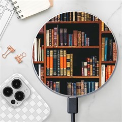 Assorted Title Of Books Piled In The Shelves Assorted Book Lot Inside The Wooden Shelf Wireless Fast Charger(white) by Bedest