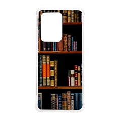 Assorted Title Of Books Piled In The Shelves Assorted Book Lot Inside The Wooden Shelf Samsung Galaxy S20 Ultra 6 9 Inch Tpu Uv Case by Bedest