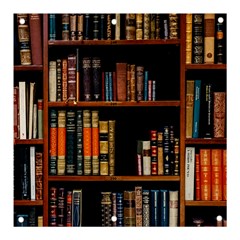 Assorted Title Of Books Piled In The Shelves Assorted Book Lot Inside The Wooden Shelf Banner And Sign 3  X 3  by Bedest