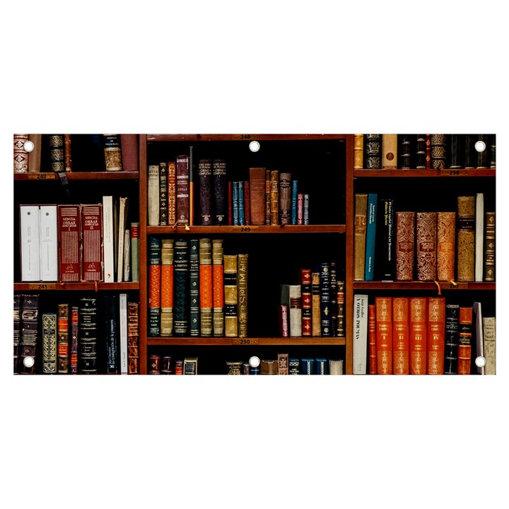 Assorted Title Of Books Piled In The Shelves Assorted Book Lot Inside The Wooden Shelf Banner and Sign 4  x 2 