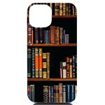 Assorted Title Of Books Piled In The Shelves Assorted Book Lot Inside The Wooden Shelf iPhone 14 Black UV Print Case Front