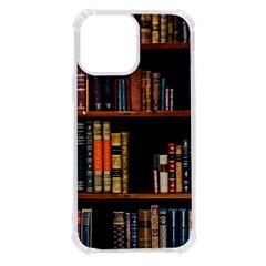 Assorted Title Of Books Piled In The Shelves Assorted Book Lot Inside The Wooden Shelf Iphone 13 Pro Max Tpu Uv Print Case by Bedest