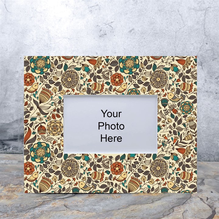 Seamless Pattern With Flower Birds White Tabletop Photo Frame 4 x6 