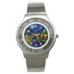 Psychedelic Digital Art Artwork Landscape Colorful Stainless Steel Watch by Bedest